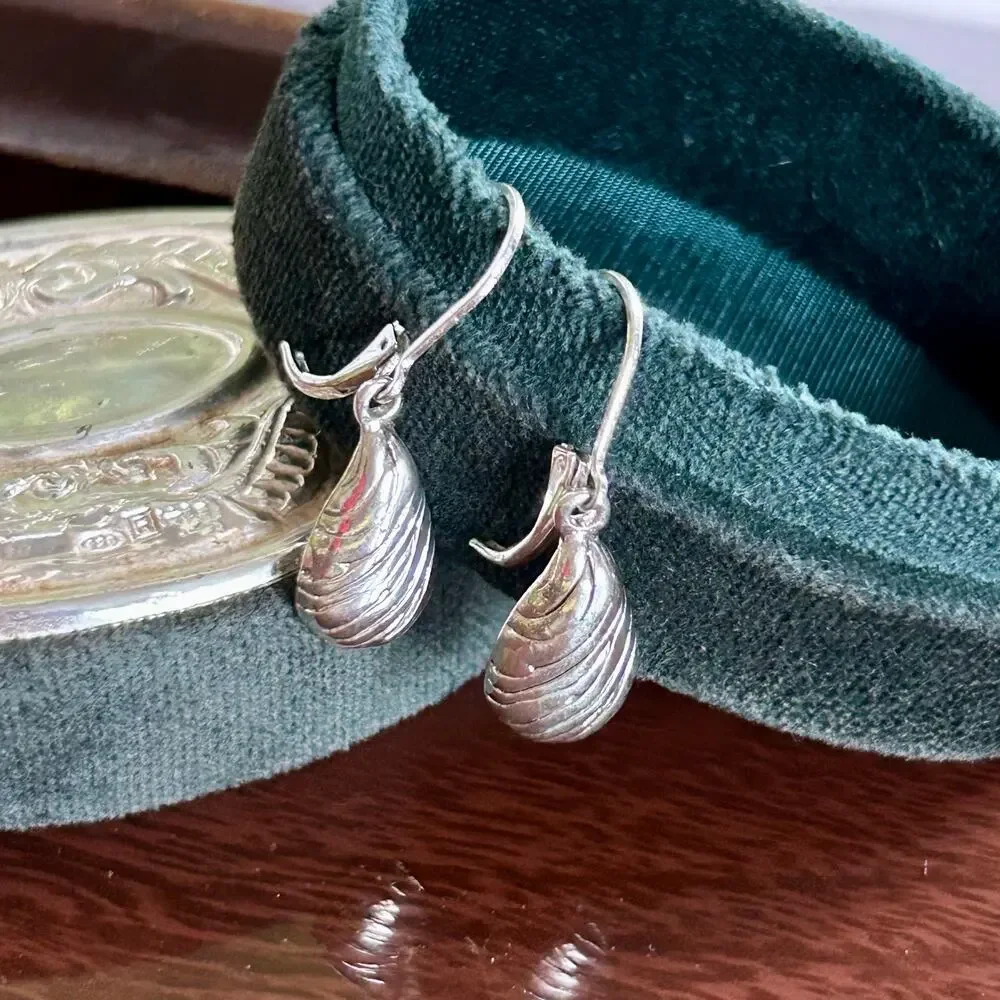 Vintage Sterling Silver 925 Teardrop Dangle Earrings – Textured Drop Design